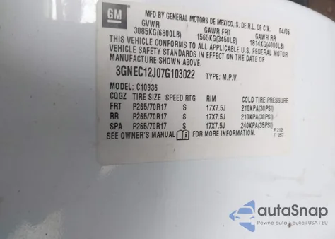 2007 Chevrolet Avalanche 1500 Ls z USA, uszkodzony, nr VIN 3GNEC12J07G103022
